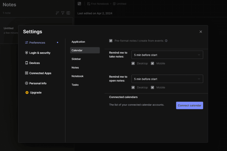 Setting meeting reminders in Evernote