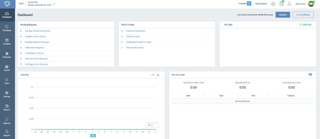 TimeClock Wizard dashboard