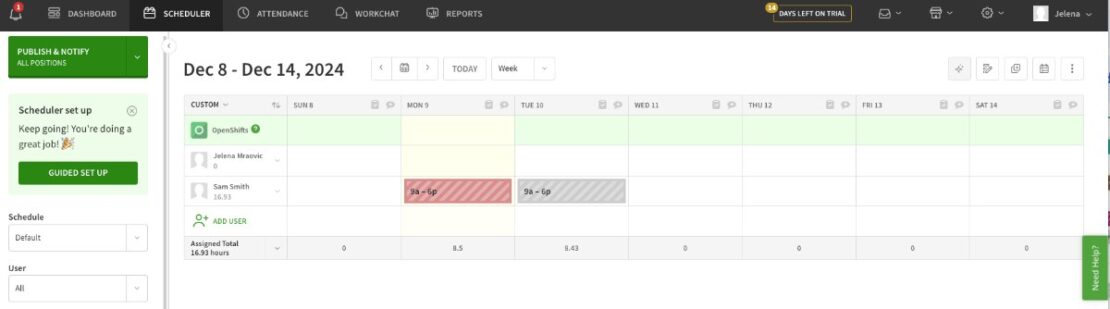 WhenIWork dashboard