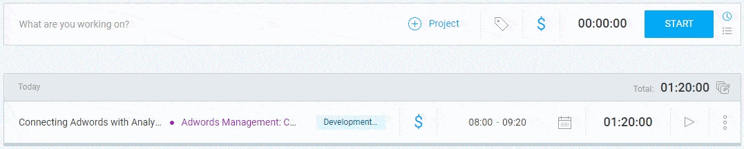 Starting a timer in Clockify