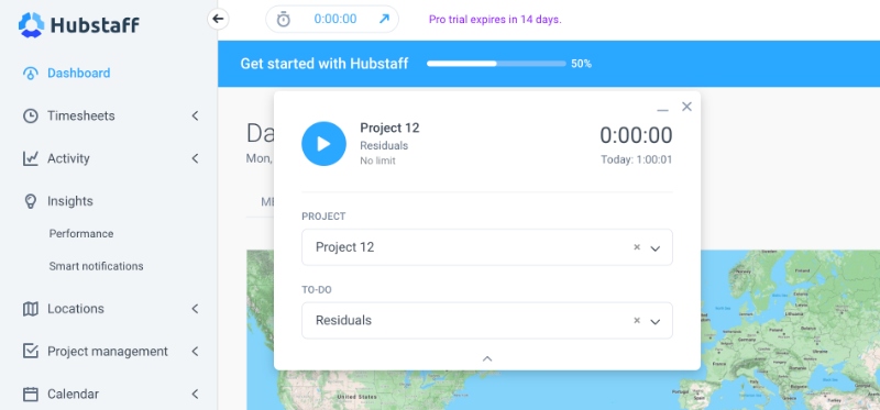 Web timer in Hubstaff