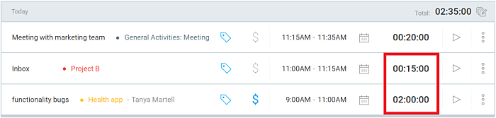 An example of timeboxing in Clockify