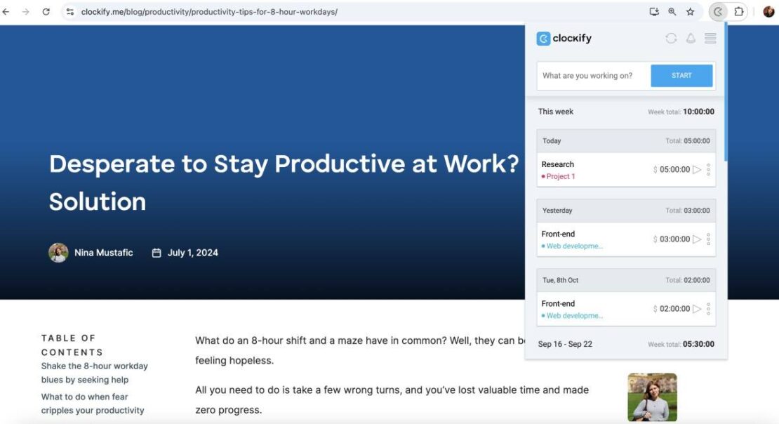 Clockify’s productivity tracker