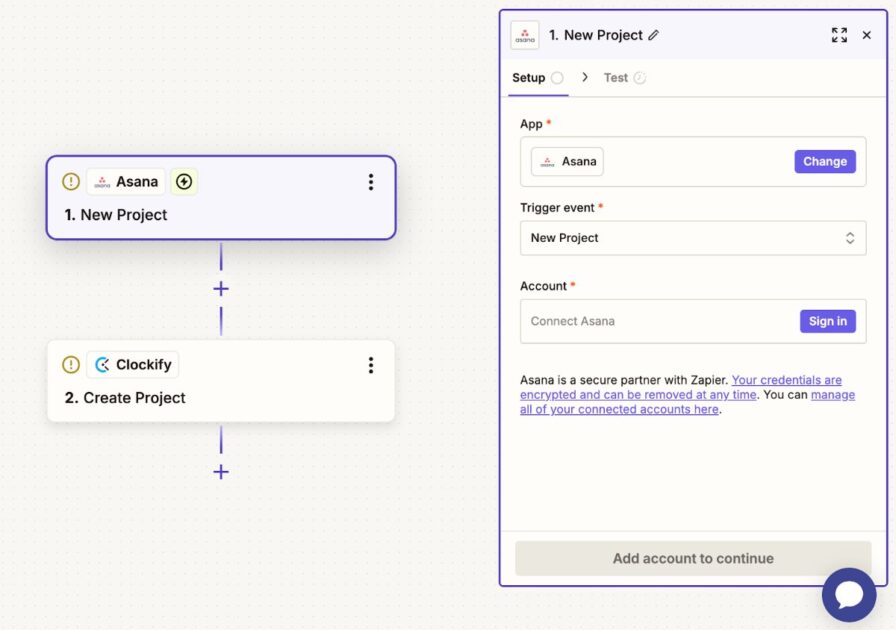 Connecting Asana and Clockify in Zapier