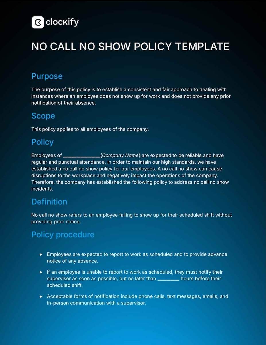 No call no show policy template