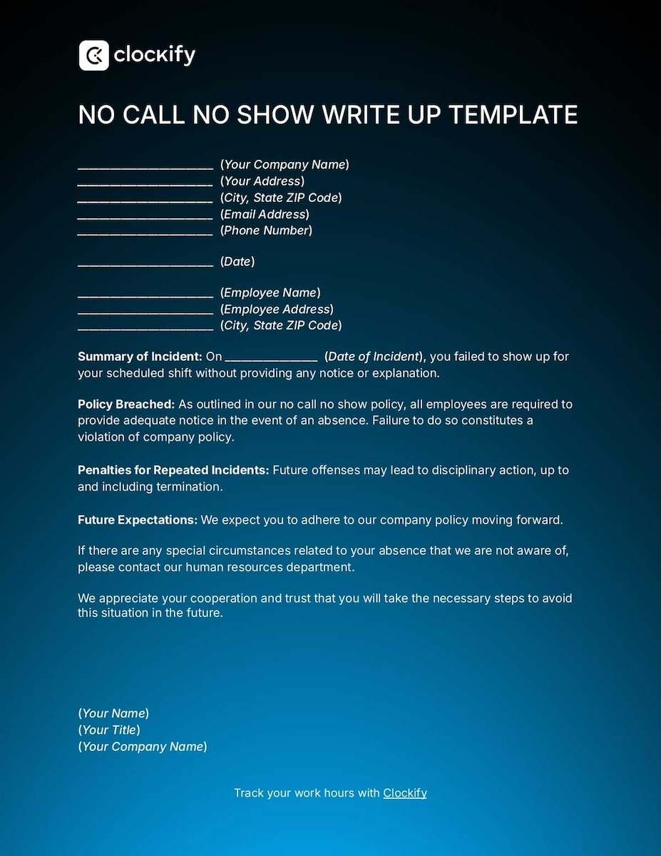 No call no show write up template