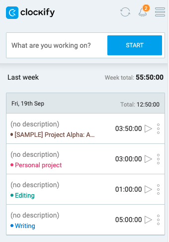Clockify - browser extension