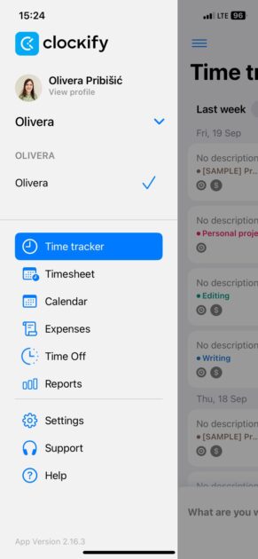 Clockify mobile app
