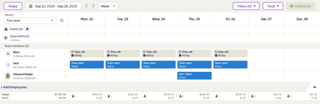 Homebase schedule with time off