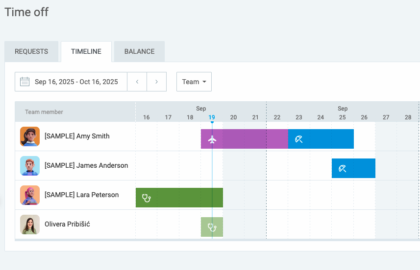 Time off timeline in Clockify