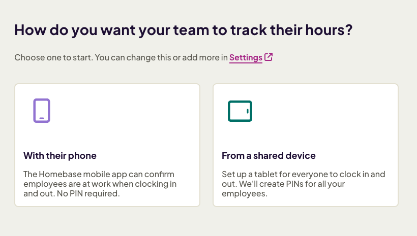 Time tracking options in Homebase