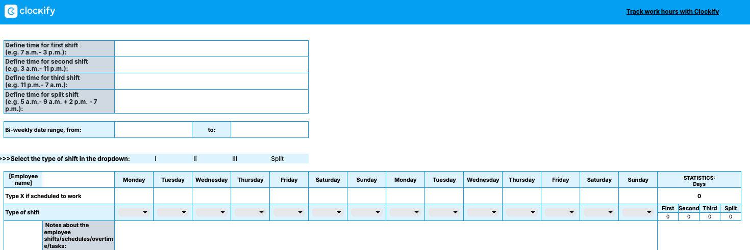 Bi-Weekly Work Schedule template