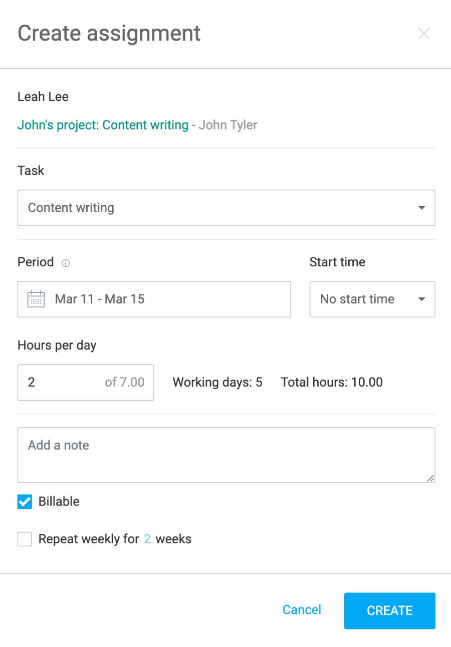 Clockify allows you to easily create assignments