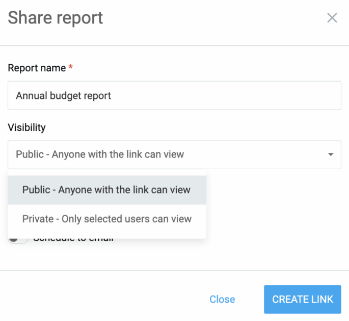 Creating a shareable link with Clockify