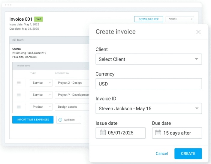 Creating an invoice in Clockify