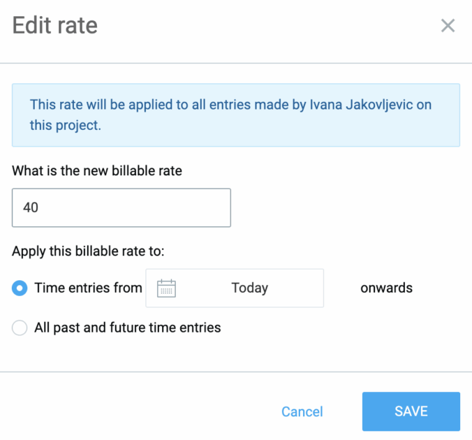 Editing a billable rate in Clockify