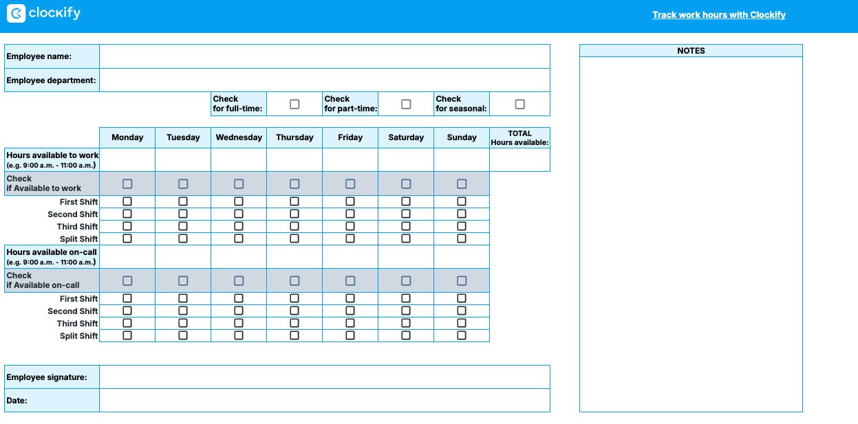 Employee Availability Form template
