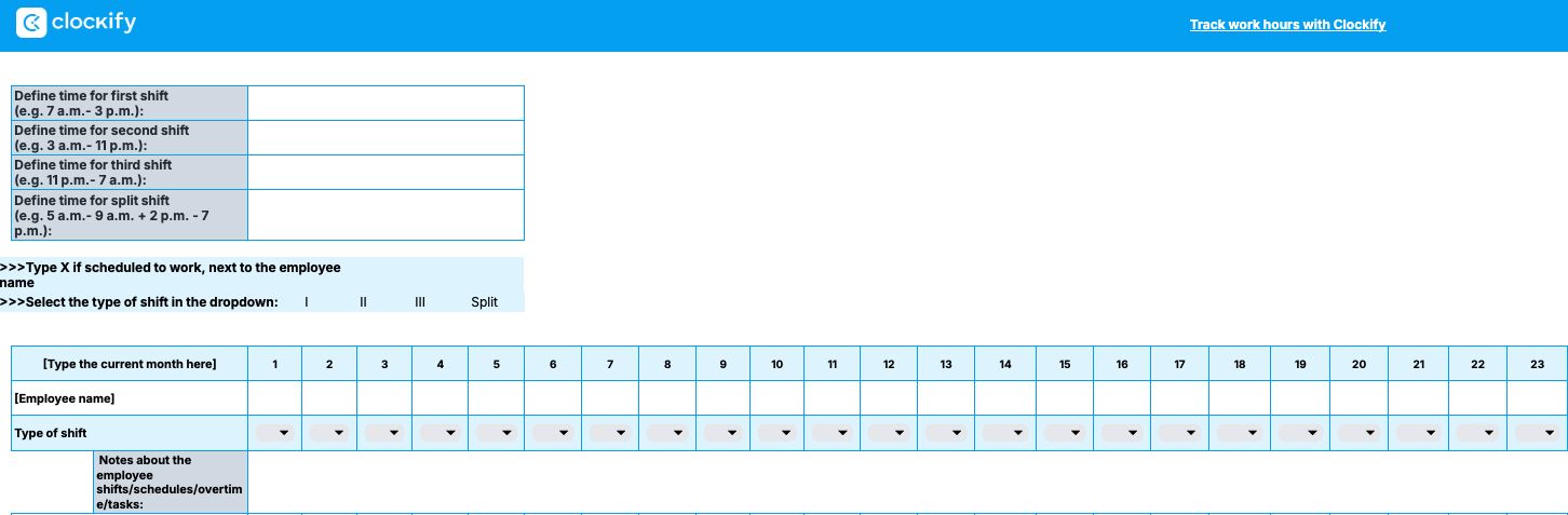 Monthly Work Schedule template