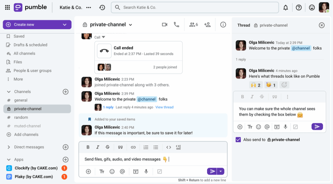 Organize your conversations with threads in Pumble