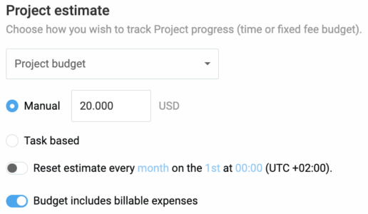 Setting a project budget with Clockify