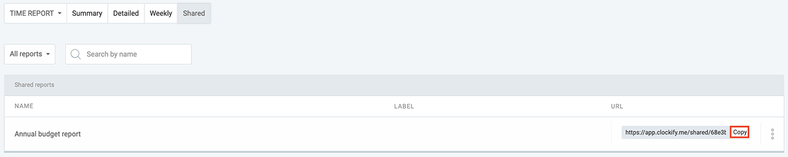 Shared reports in Clockify