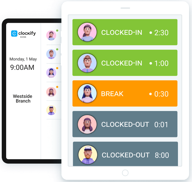 Time kiosk shows you statuses, to see who’s available at every moment
