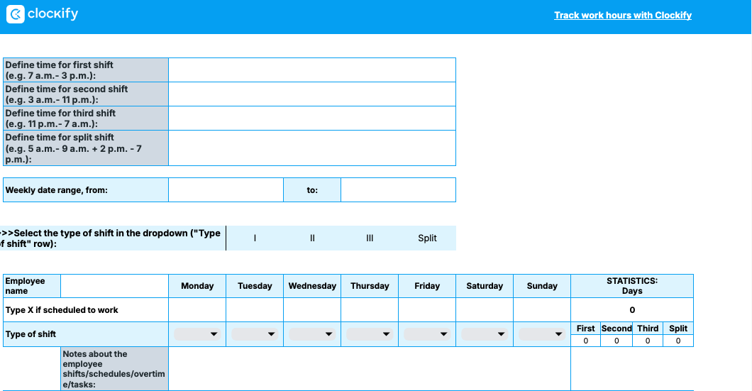 Weekly Work Schedule Template