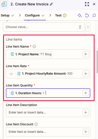 Add item name, rate, and quantity