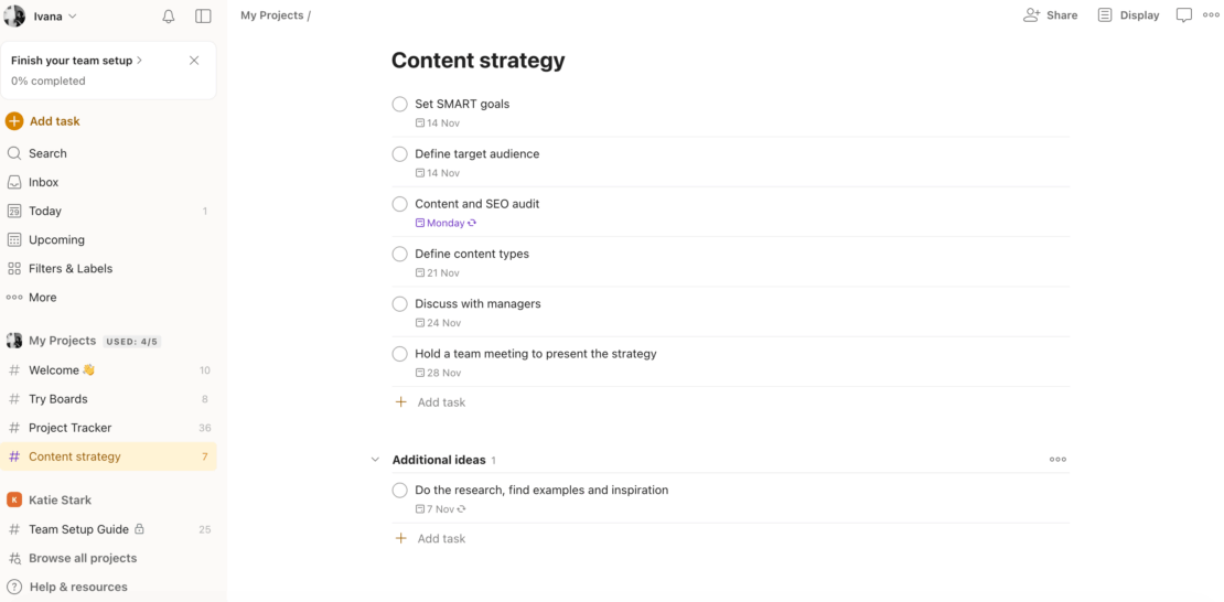 Adding sections in Todoist