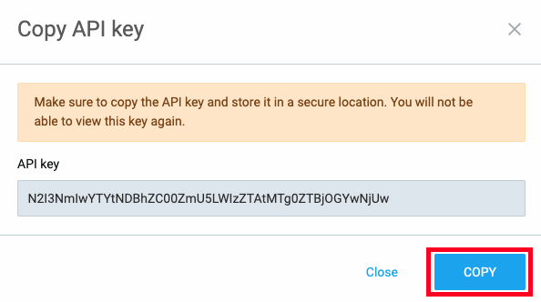 Click “Copy” to copy your new API key