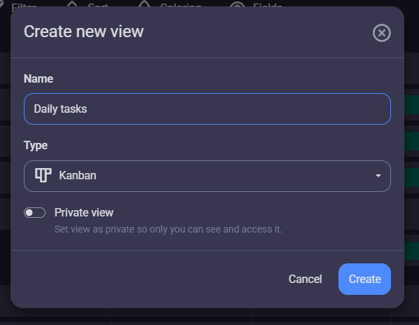 Creating a new view in Plaky