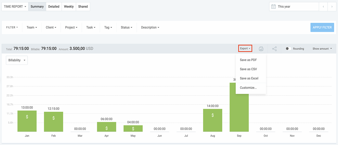 Exporting reports with Clockify
