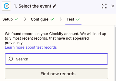 Find records of new time entries in Clockify