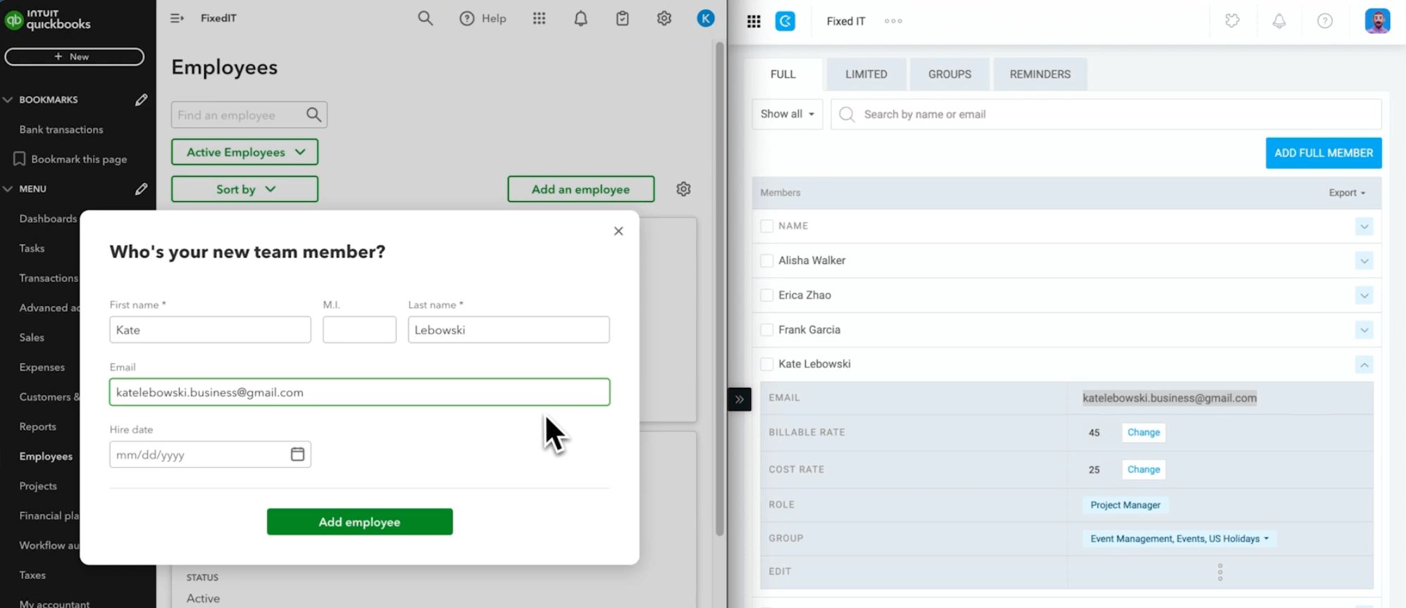 Have users with the same name in QuickBooks and Clockify