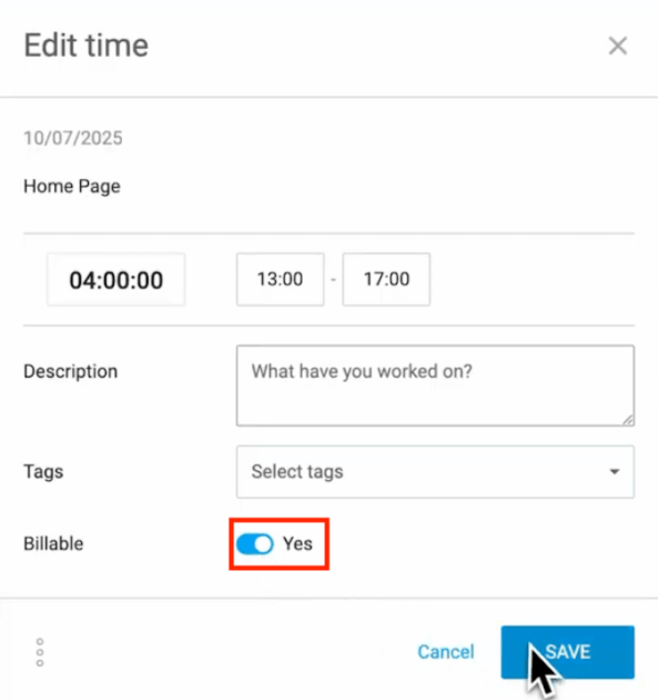 Mark your time as billable in Clockify