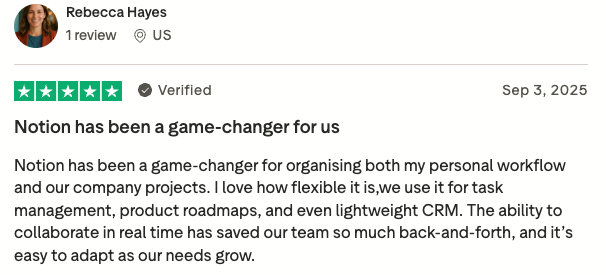 Notion user review on Trustpilot