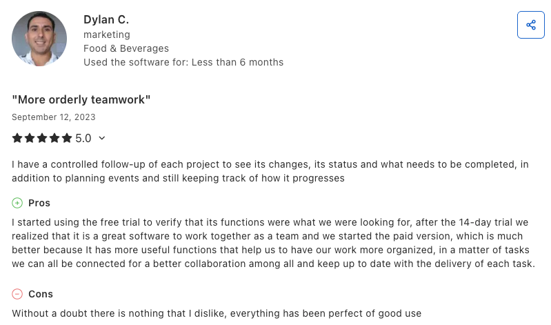 Plaky user review on Capterra