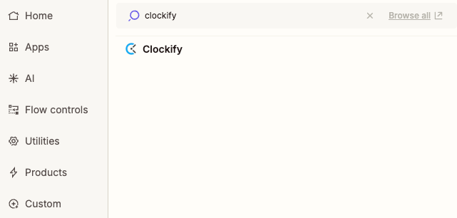 Search for Clockify as your Trigger app