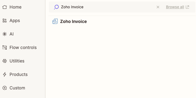 Search for Zoho Invoice as your Action app