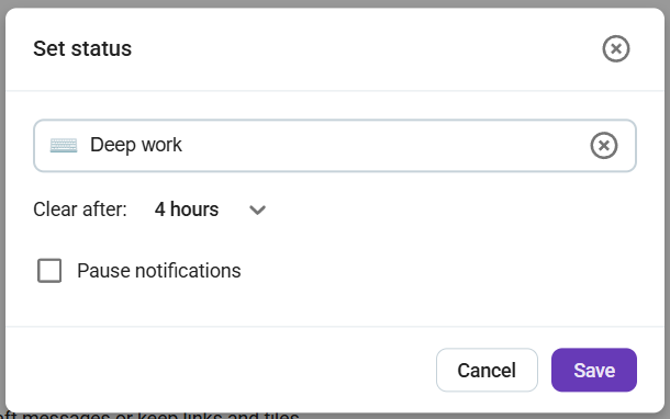Setting a status in Pumble