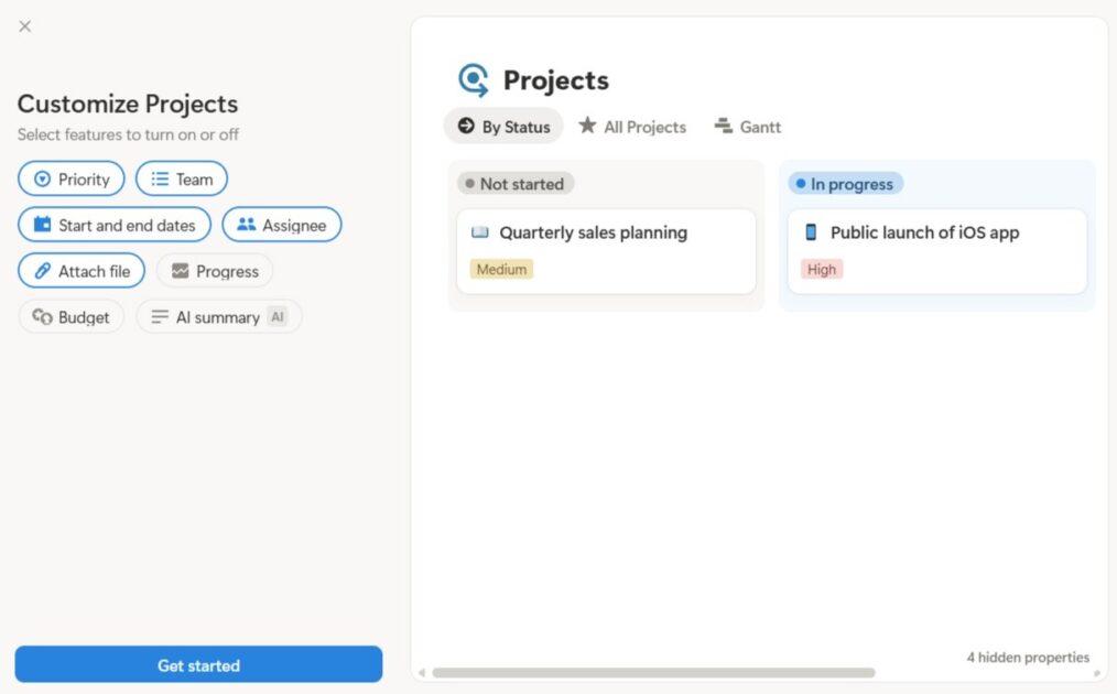 Setting up projects in Notion