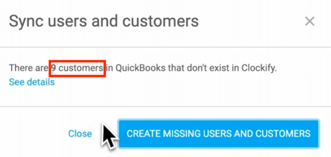 Sync and create missing customers from QuickBooks in Clockify