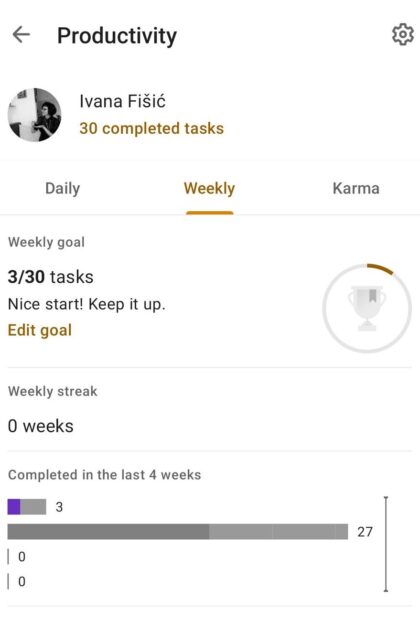 Todoist Karma feature on mobile