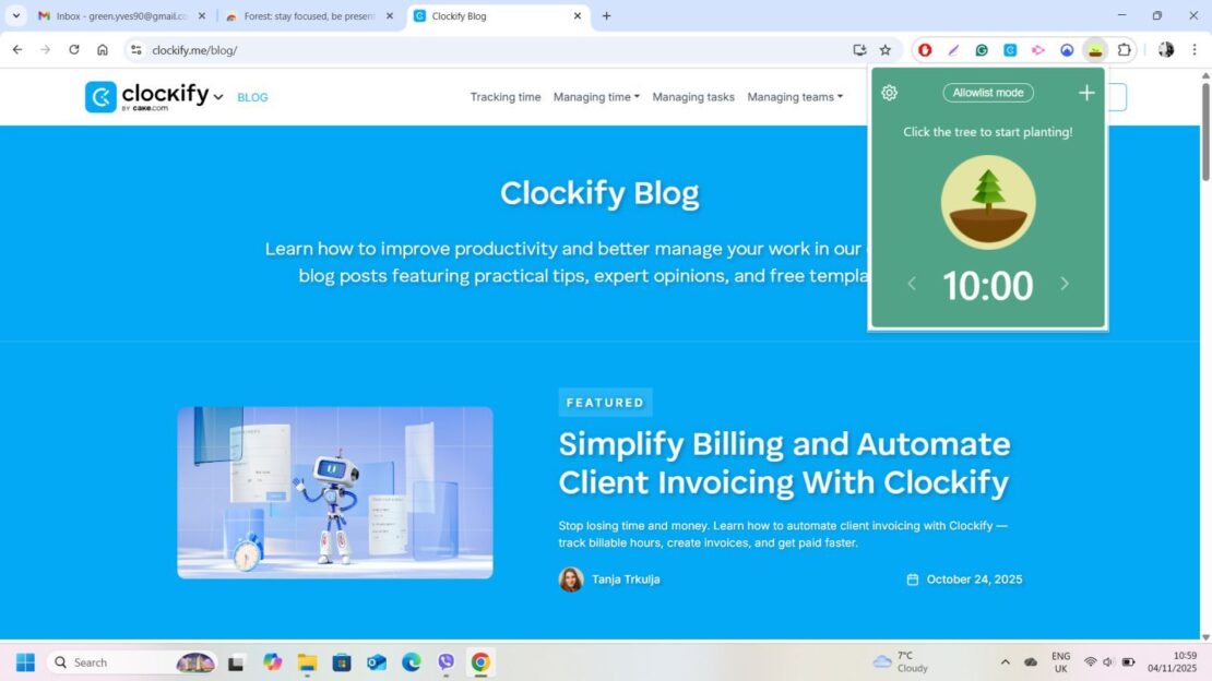 Tracking time using Forest extension