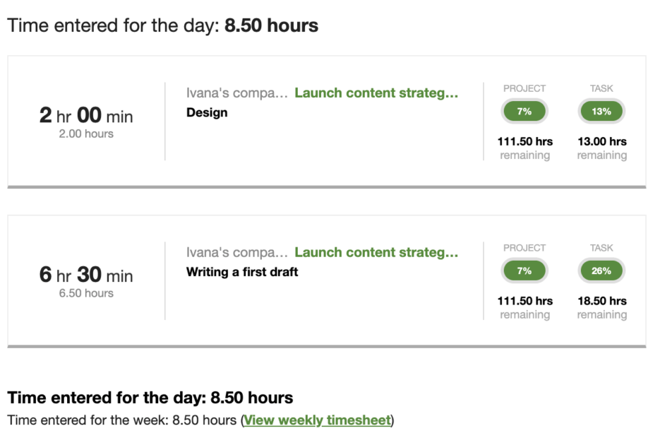 You can review your time-tracking data in Tick