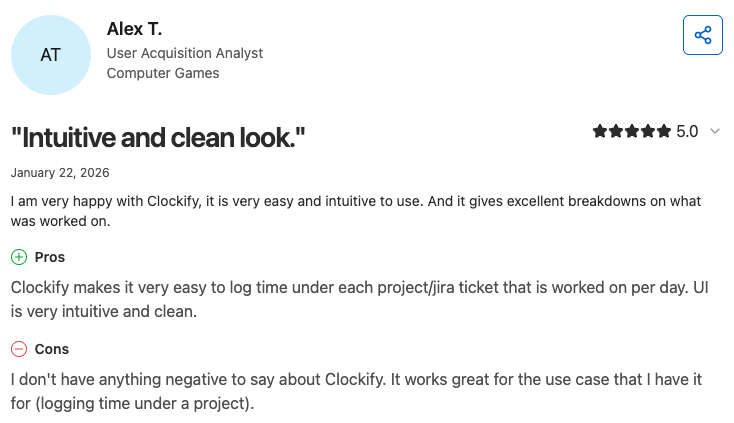 Clockify user review