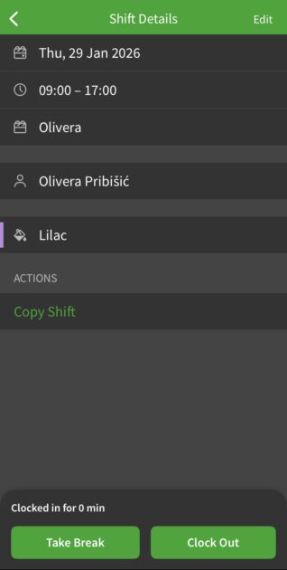 Clocking in using the When I Work mobile app