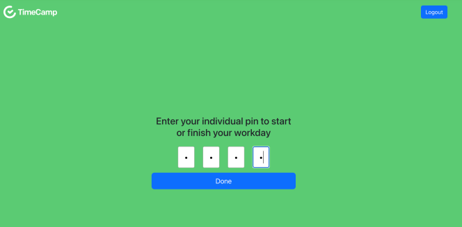 Quick PIN entry in TimeCamp