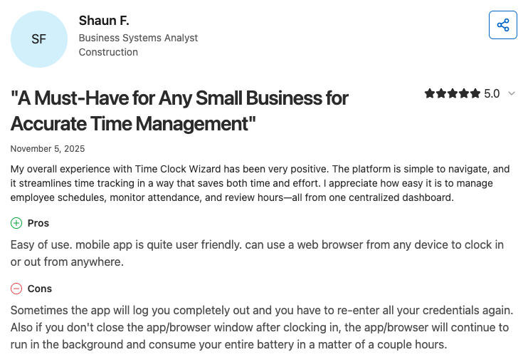 Time Clock Wizard user review