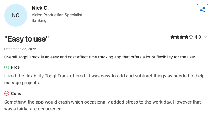 Toggl Track user review